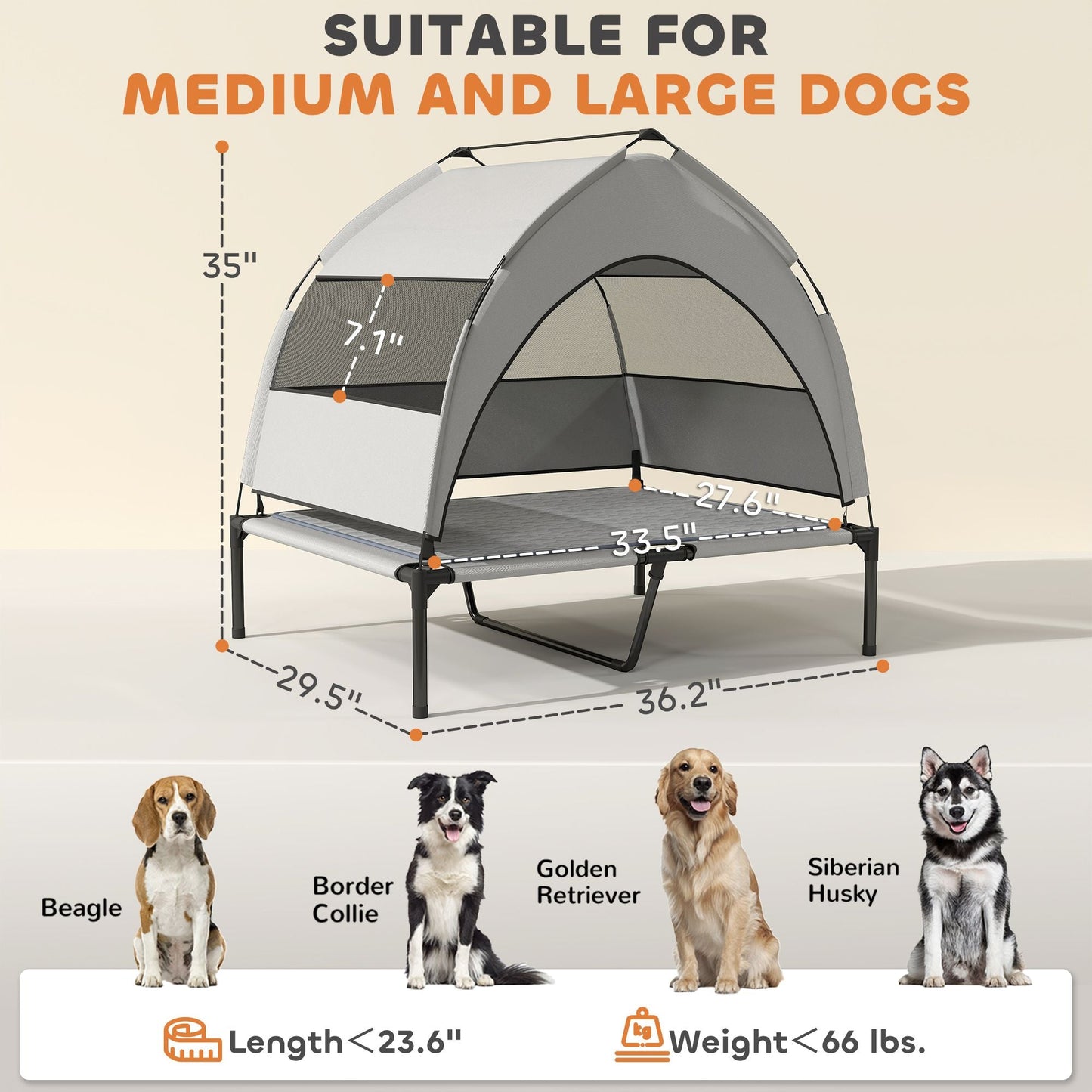 PawHut Elevated Dog Bed with Removable Canopy, Portable Outside Raised Pet Cot with Cooling Pad, Storage Bag, 36" x 29.5" x 35" - DelightsDownSouth