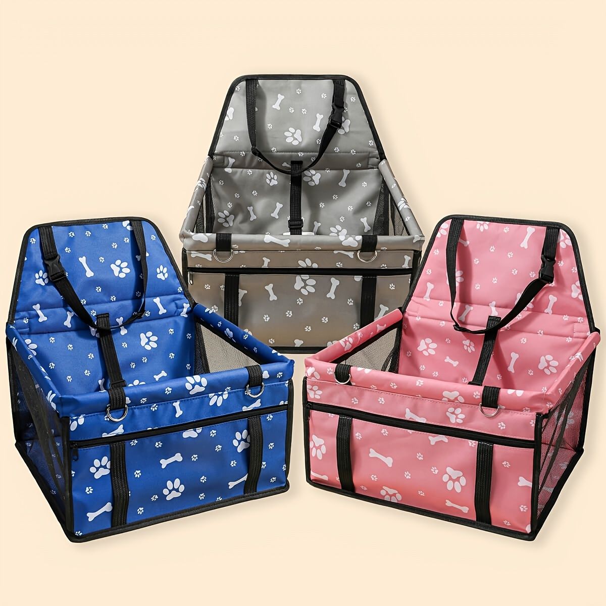 Pet Dogs Car Booster Seat Travel Carrier Cage; Oxford Breathable Folding Soft Washable Travel Bags - DelightsDownSouth