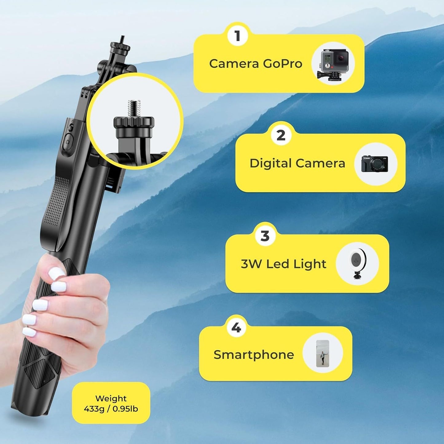 Phone Tripod 62" Selfie Stick for iPhone with Remote and 3W LED Light, Universal Mount, Phone Stand for Recording & Streaming, Tripod for iPhone & Android Phone & Gopro - DelightsDownSouth