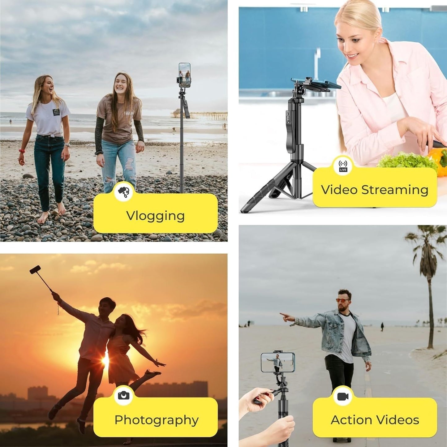 Phone Tripod 62" Selfie Stick for iPhone with Remote and 3W LED Light, Universal Mount, Phone Stand for Recording & Streaming, Tripod for iPhone & Android Phone & Gopro - DelightsDownSouth