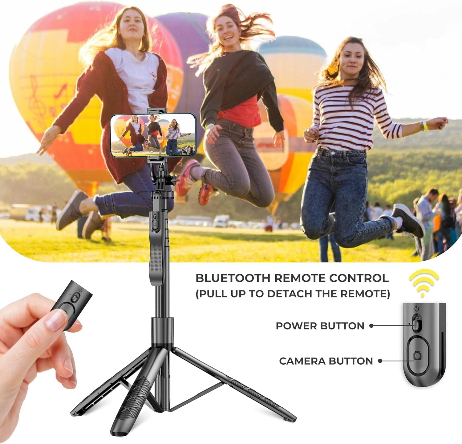 Phone Tripod 62" Selfie Stick for iPhone with Remote and 3W LED Light, Universal Mount, Phone Stand for Recording & Streaming, Tripod for iPhone & Android Phone & Gopro - DelightsDownSouth