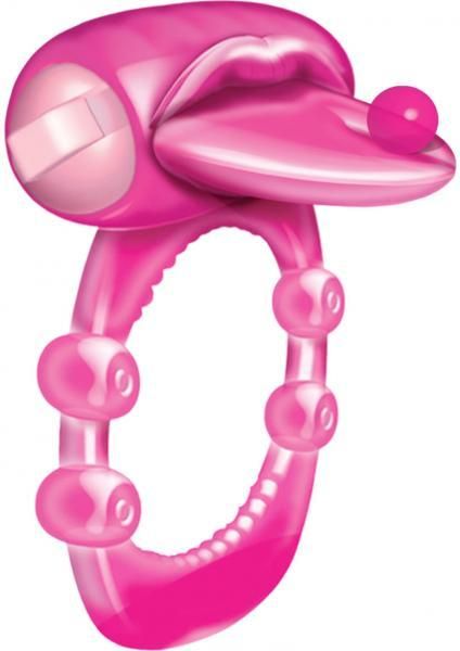 Pierced Tongue Vibrating Silicone Cock Ring Waterproof Magenta - DelightsDownSouth