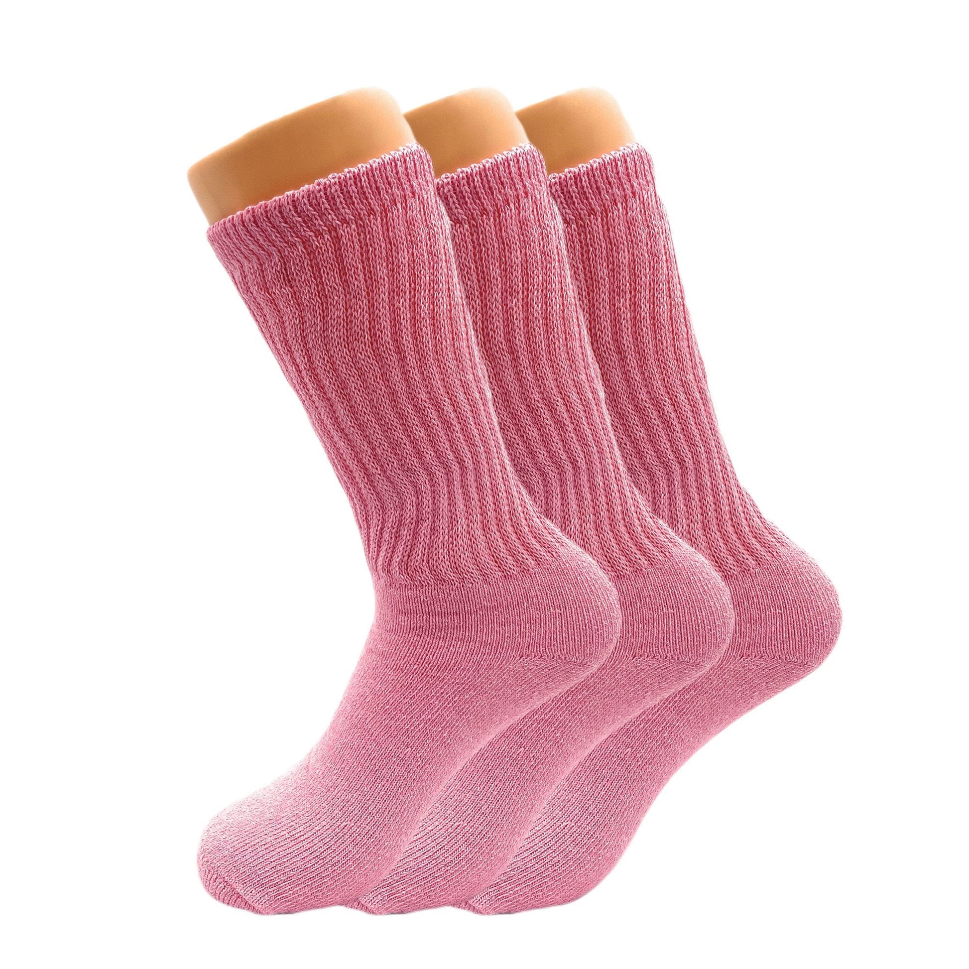 Pink Long Cotton Crew Socks for Women Mid - Calf Socks 3 Pairs - DelightsDownSouth