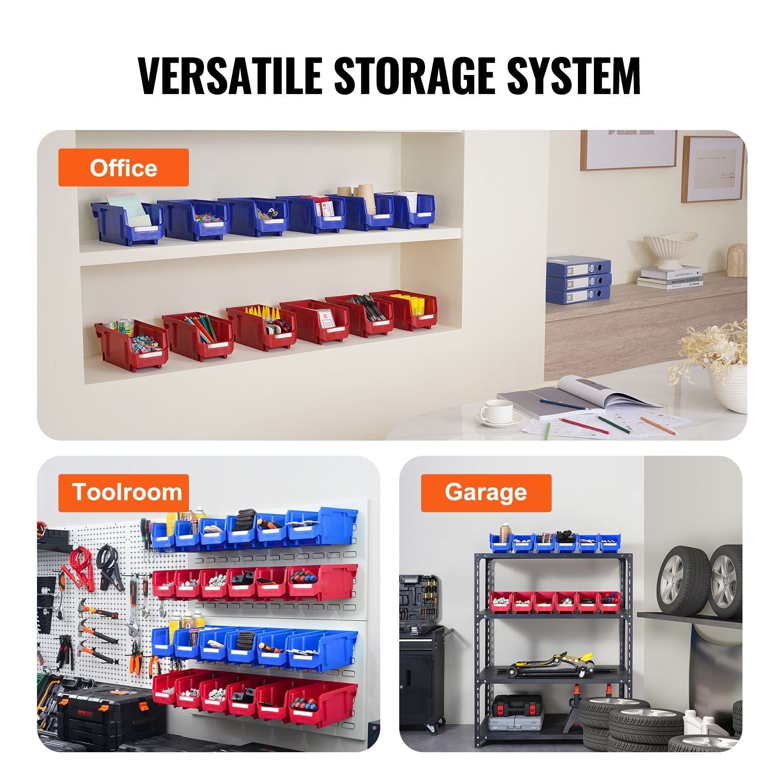 Plastic Storage Bin, (11 - Inch x 5 - Inch x 5 - Inch), Hanging Stackable Storage Organizer Bin, Blue/Red, 12 - Pack, Heavy Duty Stacking Containers for Closet, Kitchen, Office, or Pantry Organization - DelightsDownSouth
