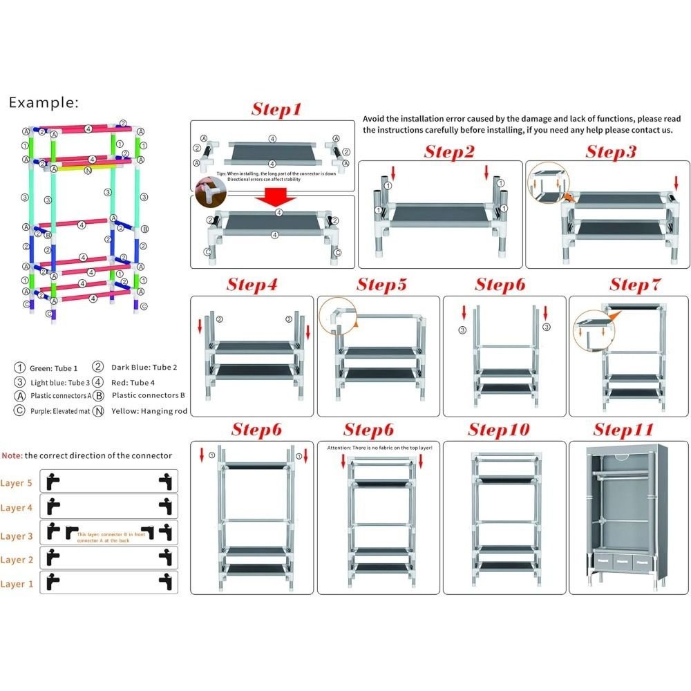 Portable Clothes Closet Rolling Door Wardrobe with Hanging Rack Non - Woven Fabric Storage Organizer with Three Drawer Boxes No - Tool Assembly - 67in*35.4in*17.7in(Gray) - DelightsDownSouth