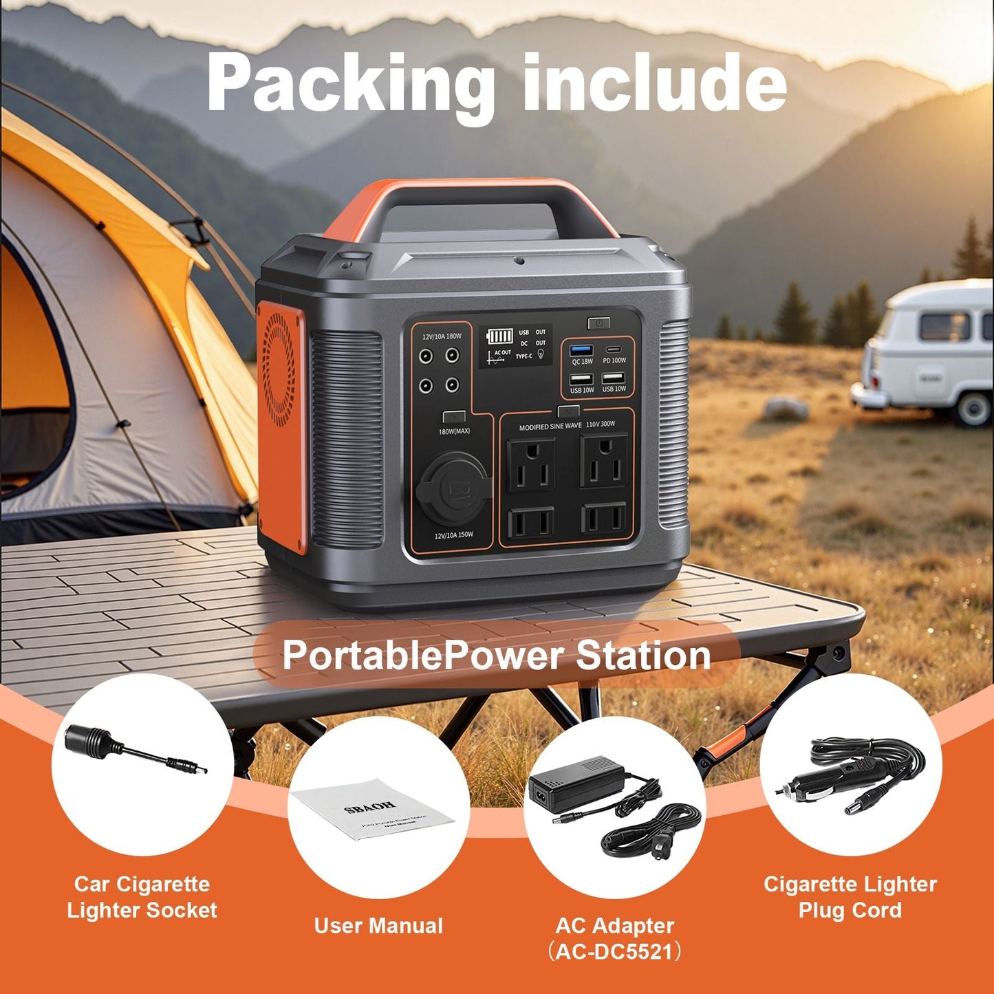 Portable Power Station, 296Wh 80000mAh Lithium Battery with 300W (600W Surge) AC Outlets for Outdoor Camping RV Home,Camping Generator Solar - DelightsDownSouth
