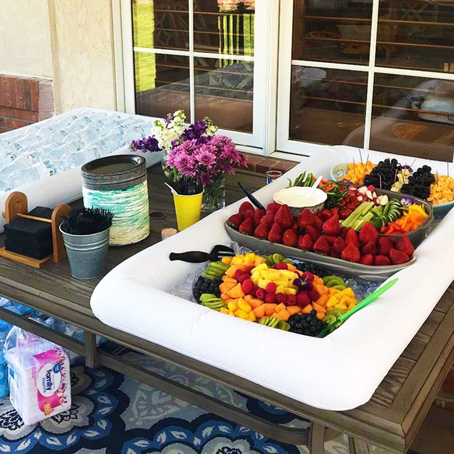 Portable Swimming Air Pool Float Inflatable Beer Table Ice Bucket Serving Salad Bar Tray Food Water Sports - DelightsDownSouth