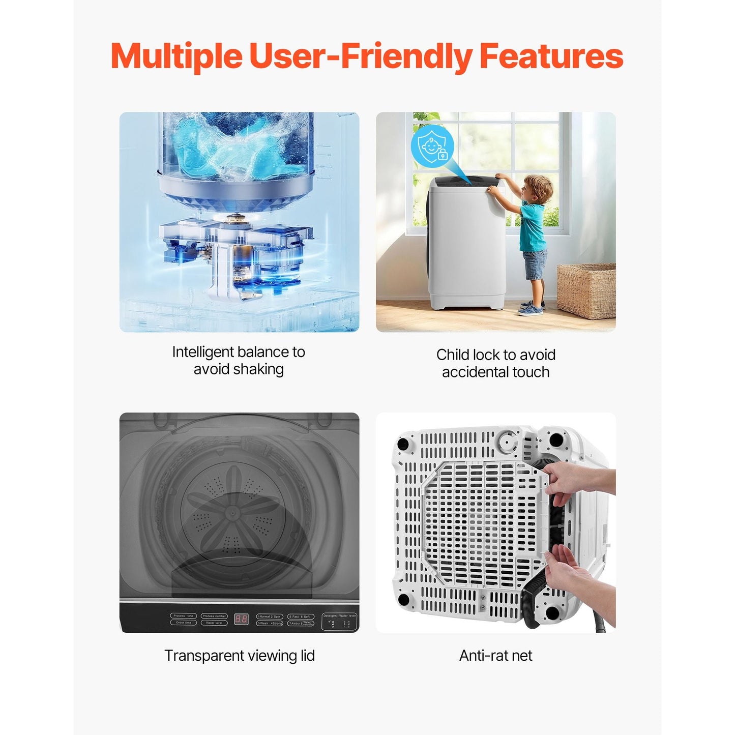 Portable Washing Machine, Portable Washer 1.3 cu.ft with LED Display, Stainless Steel Drum, 8 Wash Programs & 6 Adjustable Water Levels, Portable Washer Machine for Apartments, RVs, and Dorms - DelightsDownSouth