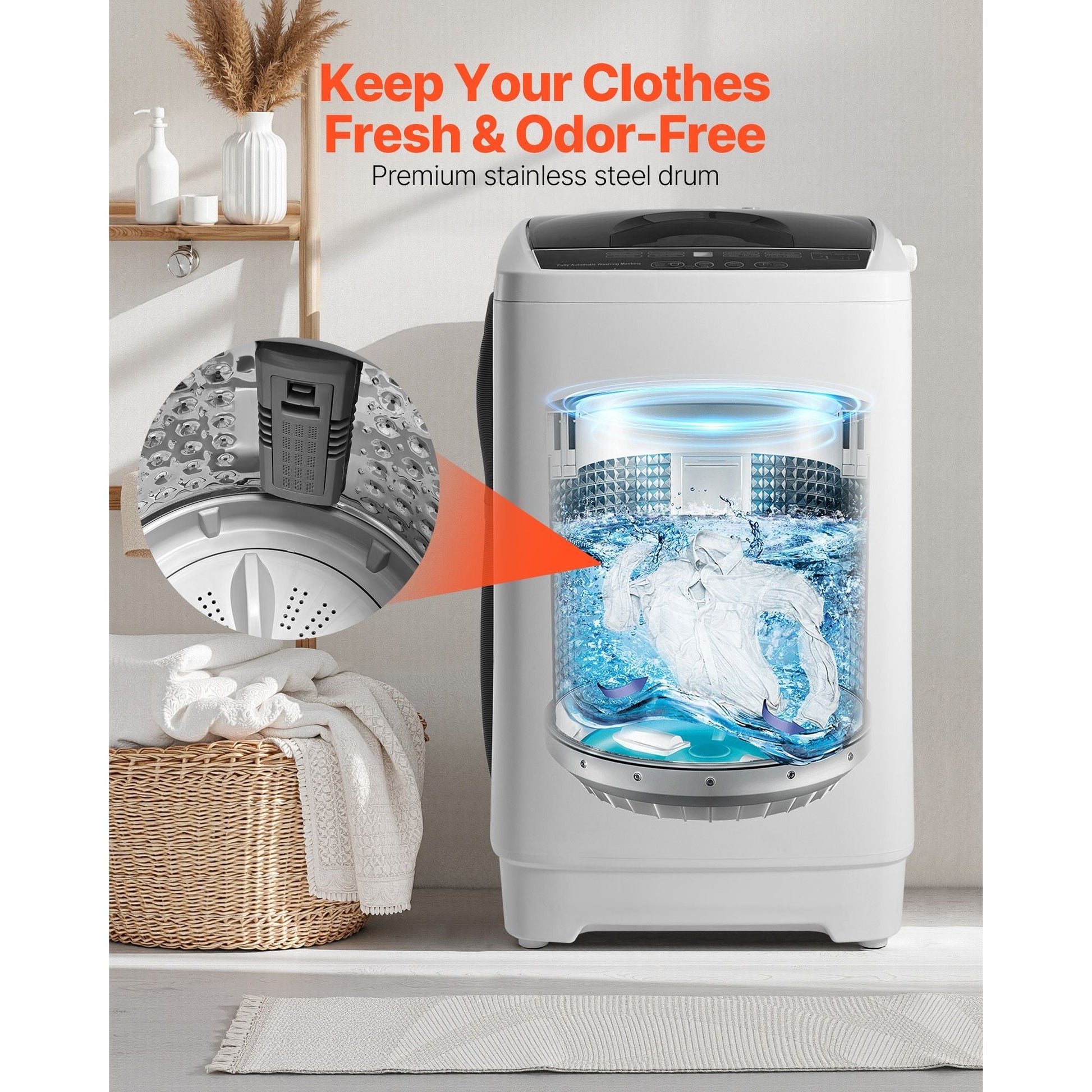 Portable Washing Machine, Portable Washer 1.3 cu.ft with LED Display, Stainless Steel Drum, 8 Wash Programs & 6 Adjustable Water Levels, Portable Washer Machine for Apartments, RVs, and Dorms - DelightsDownSouth