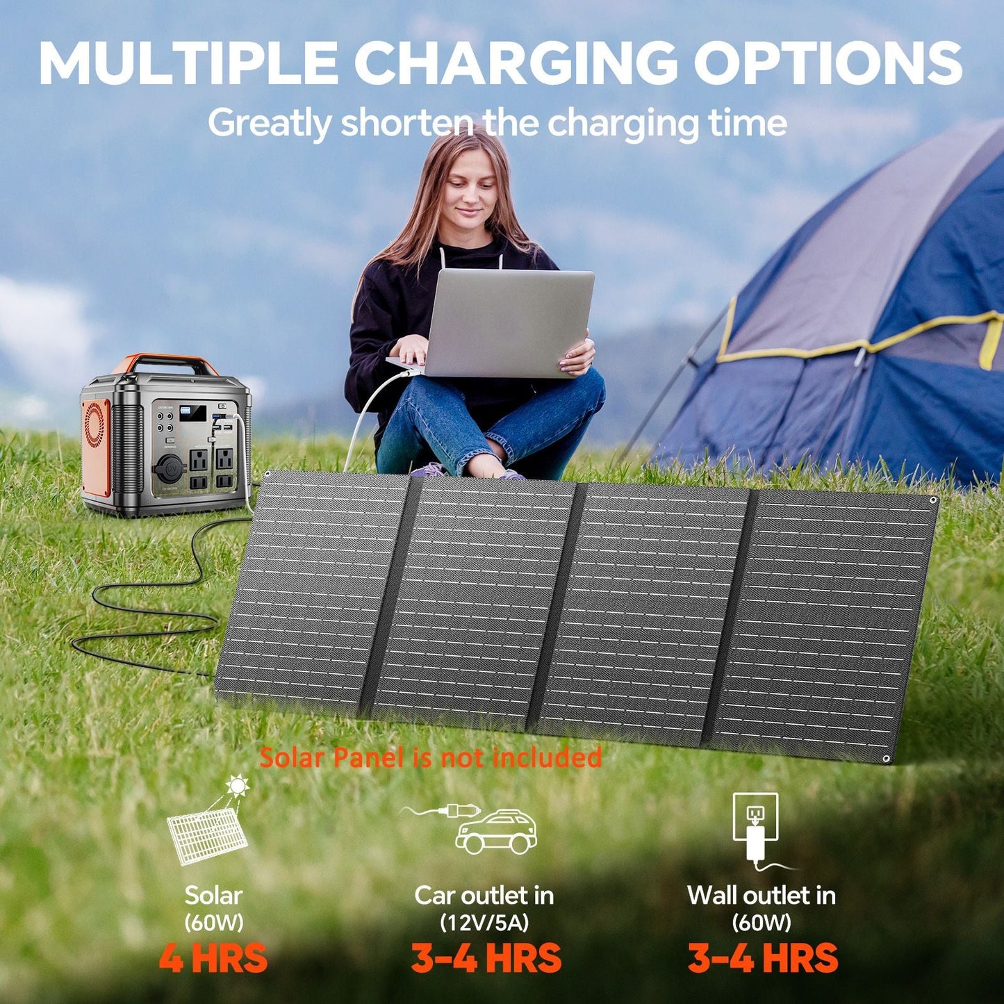 Powerbank 300w Portable Power Station with 60w Solar Panel for Camping Solar Generator 296Wh 80000mAh Lithium Battery - DelightsDownSouth