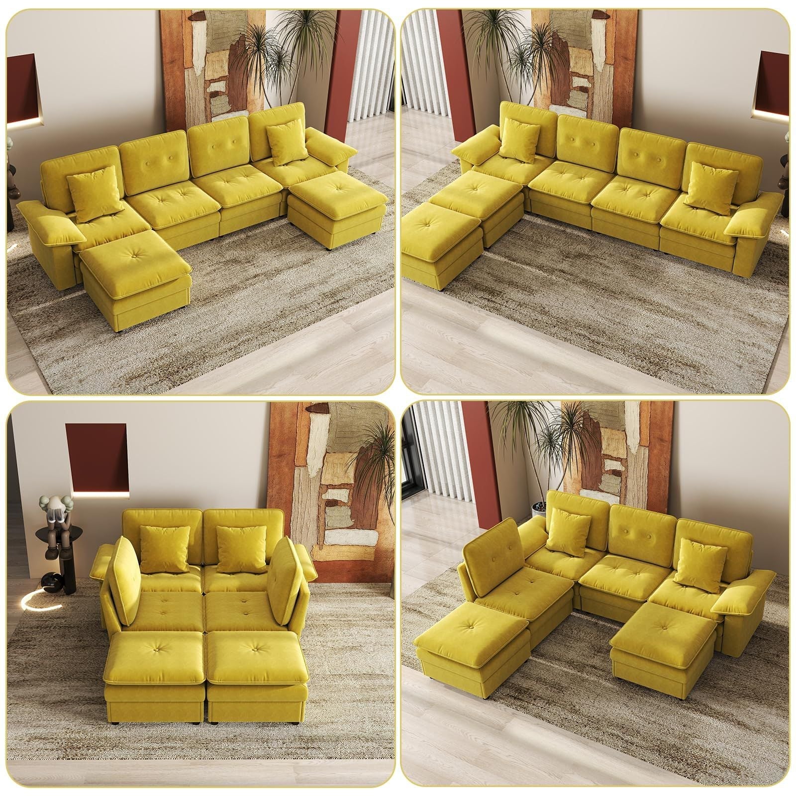 PPL 6 - Seater Modular Sectional Sofa with Movable Ottoman, Comfy Deep Seat Cloud Couch for Living Room, Apartment, Office - DelightsDownSouth