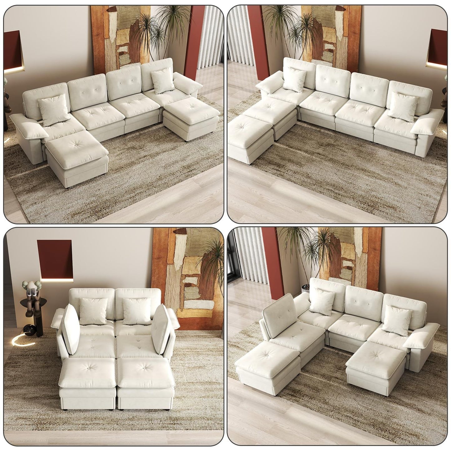 PPL 6 - Seater Modular Sectional Sofa with Movable Ottoman, Comfy Deep Seat Cloud Couch for Living Room, Apartment, Office - DelightsDownSouth