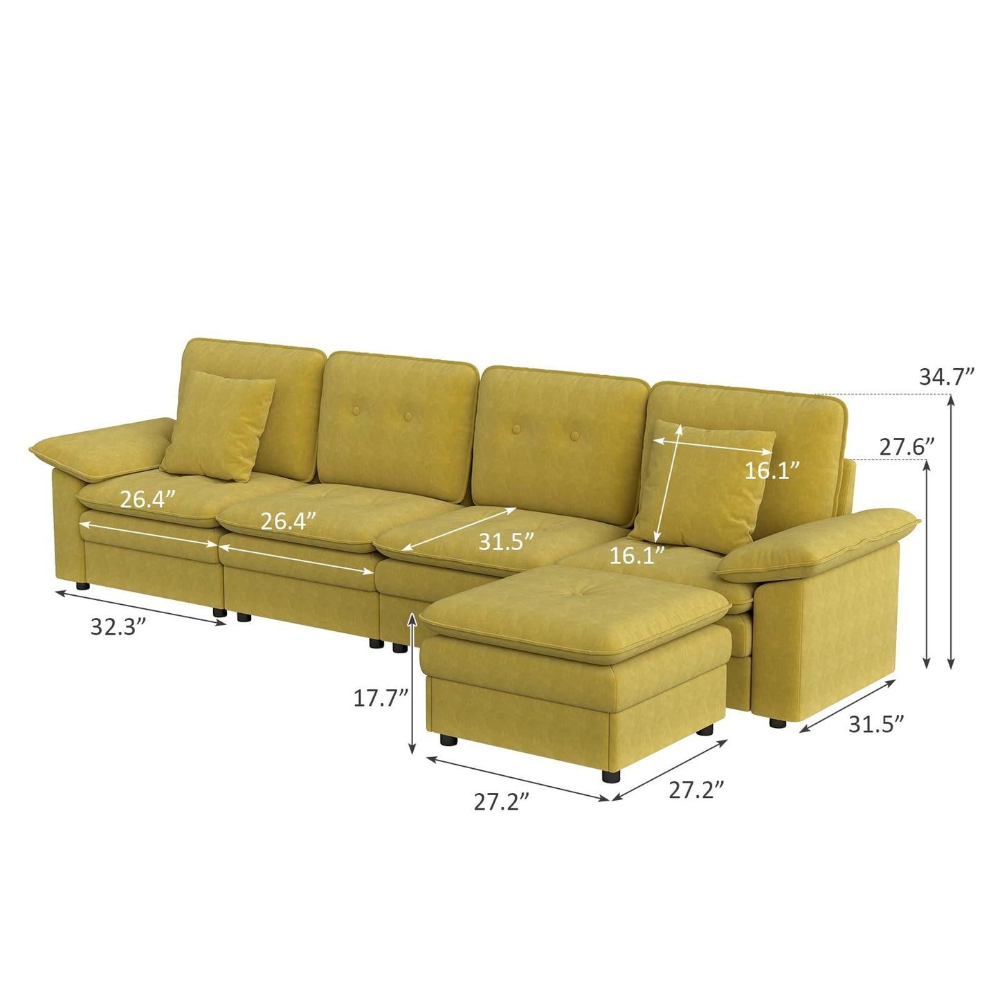 PPL 6 - Seater Modular Sectional Sofa with Movable Ottoman, Comfy Deep Seat Cloud Couch for Living Room, Apartment, Office - DelightsDownSouth