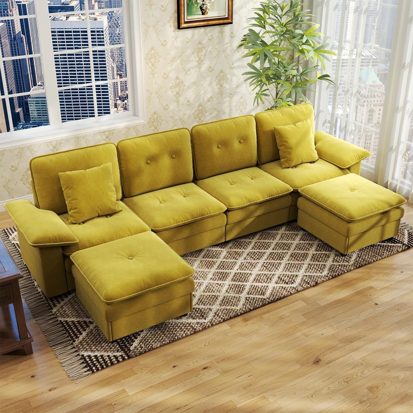PPL 6 - Seater Modular Sectional Sofa with Movable Ottoman, Comfy Deep Seat Cloud Couch for Living Room, Apartment, Office - DelightsDownSouth