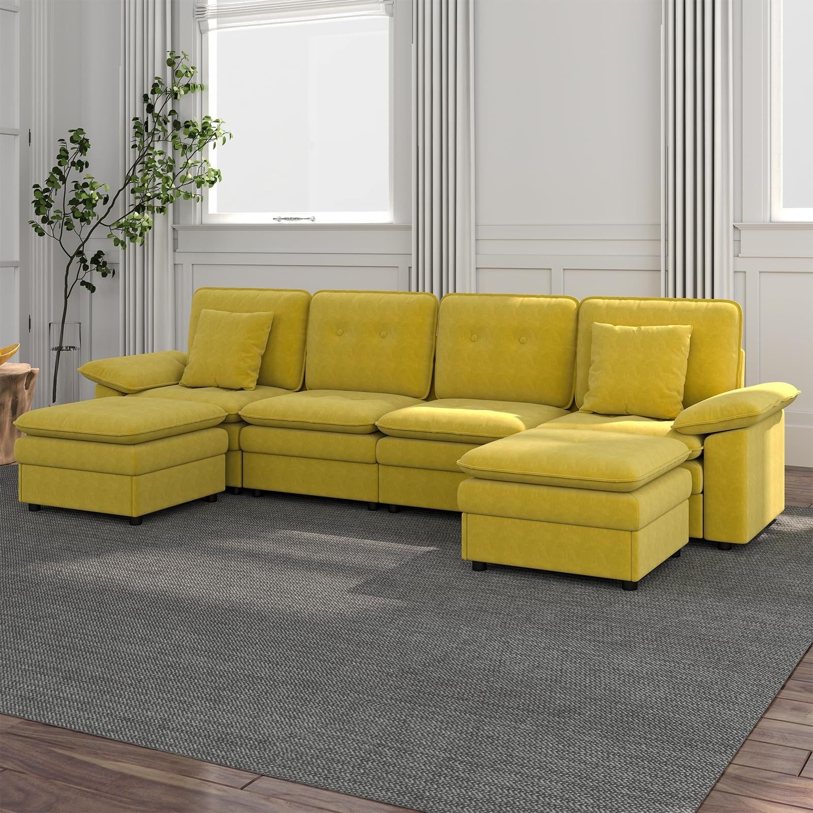 PPL 6 - Seater Modular Sectional Sofa with Movable Ottoman, Comfy Deep Seat Cloud Couch for Living Room, Apartment, Office - DelightsDownSouth