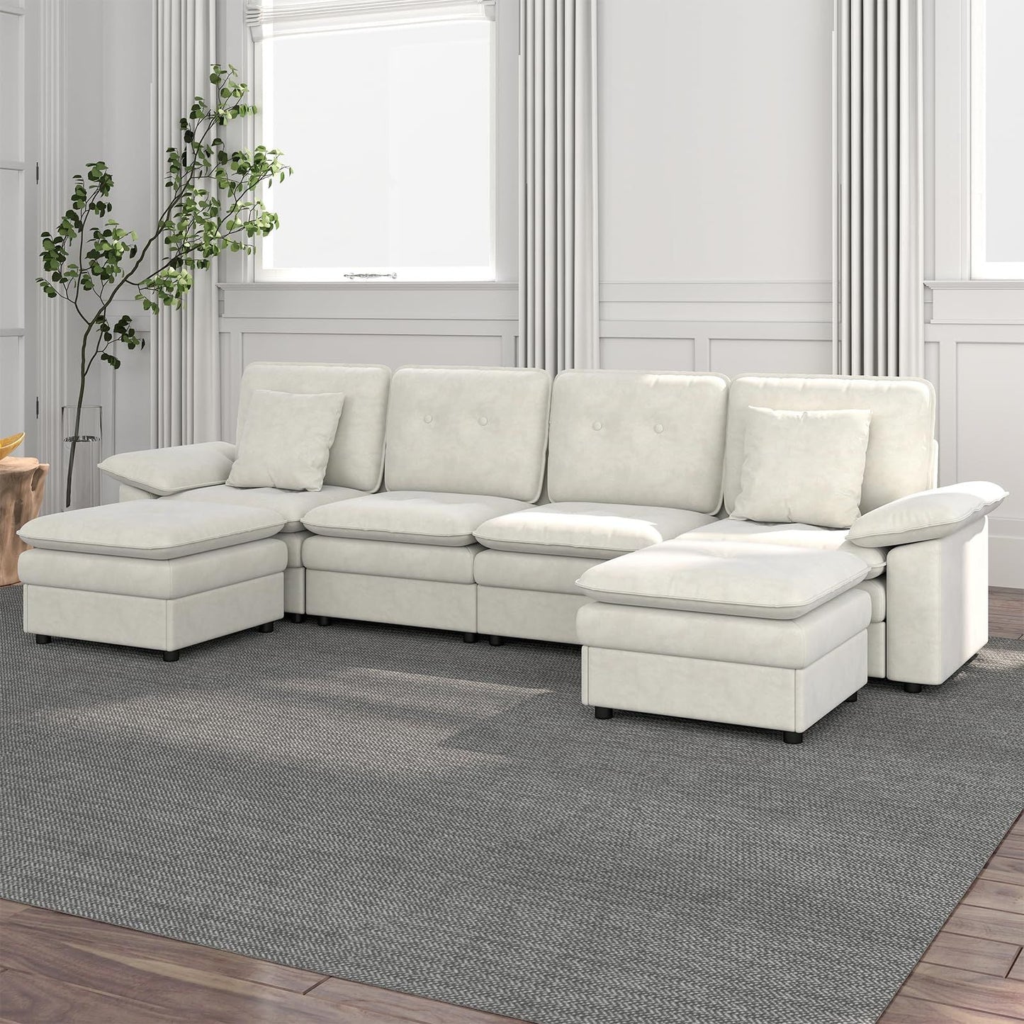 PPL 6 - Seater Modular Sectional Sofa with Movable Ottoman, Comfy Deep Seat Cloud Couch for Living Room, Apartment, Office - DelightsDownSouth