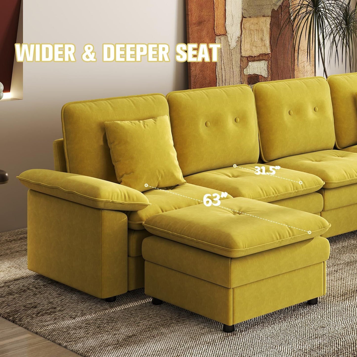 PPL 6 - Seater Modular Sectional Sofa with Movable Ottoman, Comfy Deep Seat Cloud Couch for Living Room, Apartment, Office - DelightsDownSouth