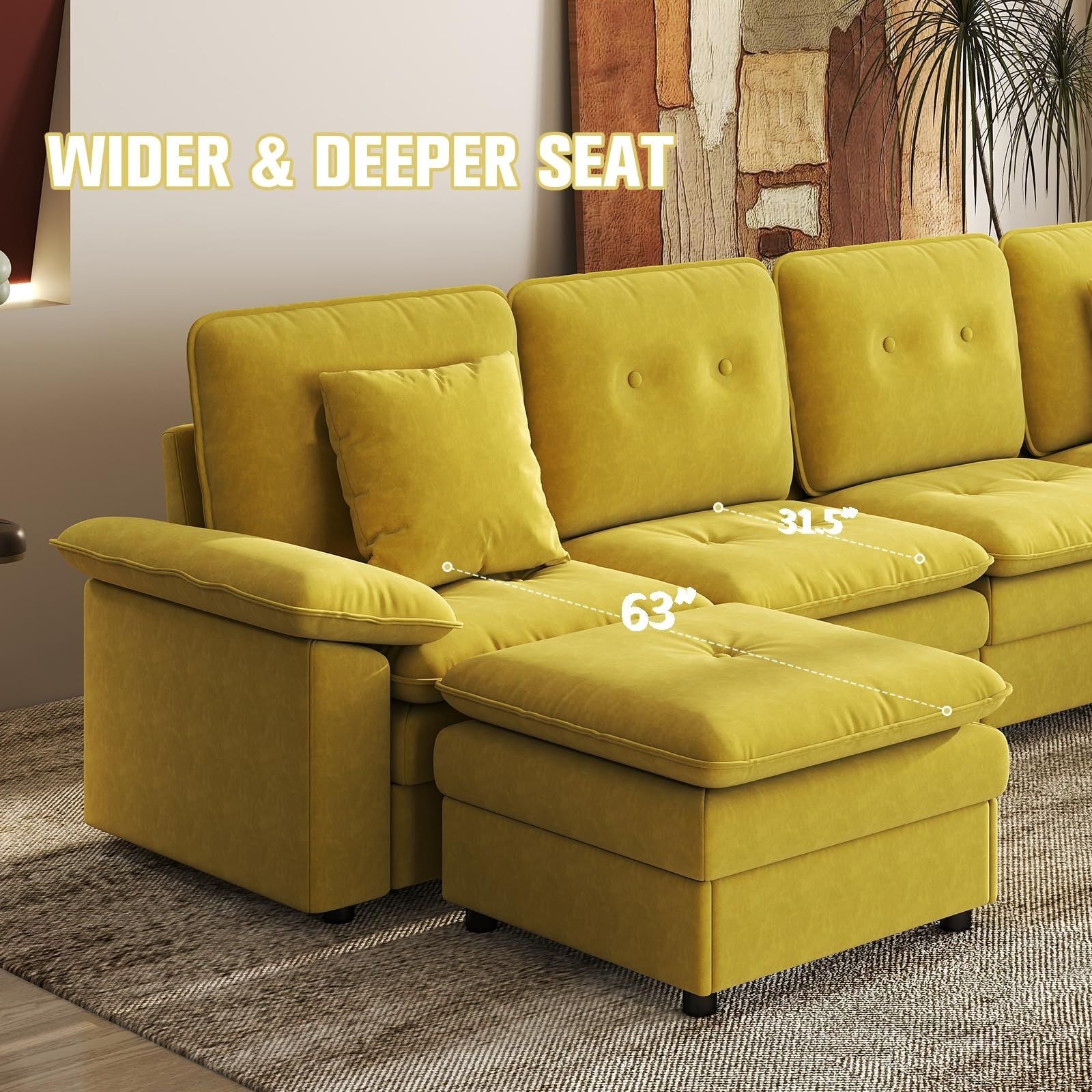 PPL 6 - Seater Modular Sectional Sofa with Movable Ottoman, Comfy Deep Seat Cloud Couch for Living Room, Apartment, Office - DelightsDownSouth
