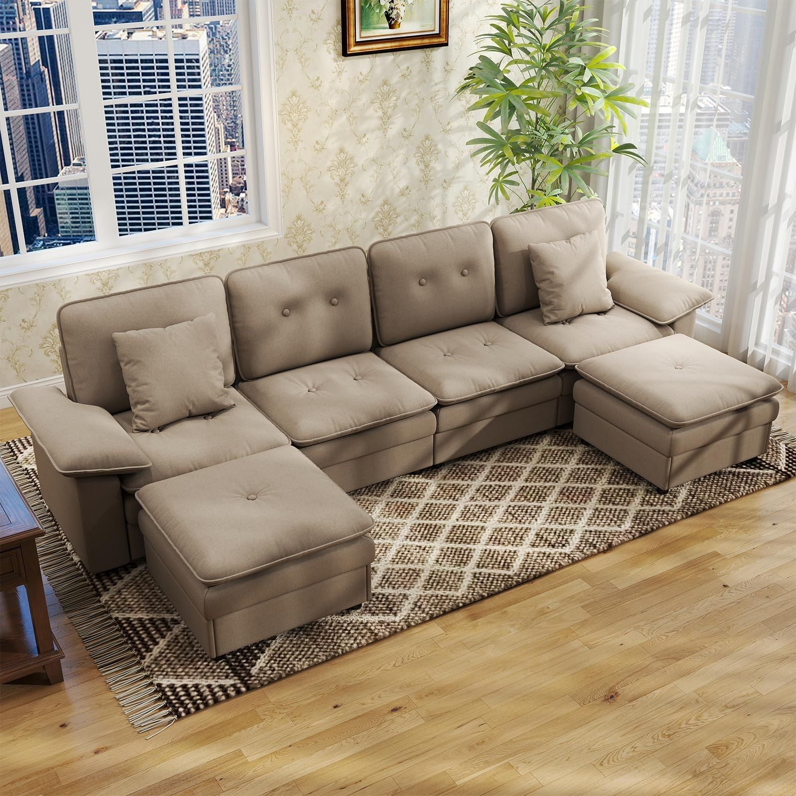 PPL 6 - Seater Modular Sectional Sofa with Movable Ottoman, Comfy Deep Seat Cloud Couch for Living Room, Apartment, Office - DelightsDownSouth