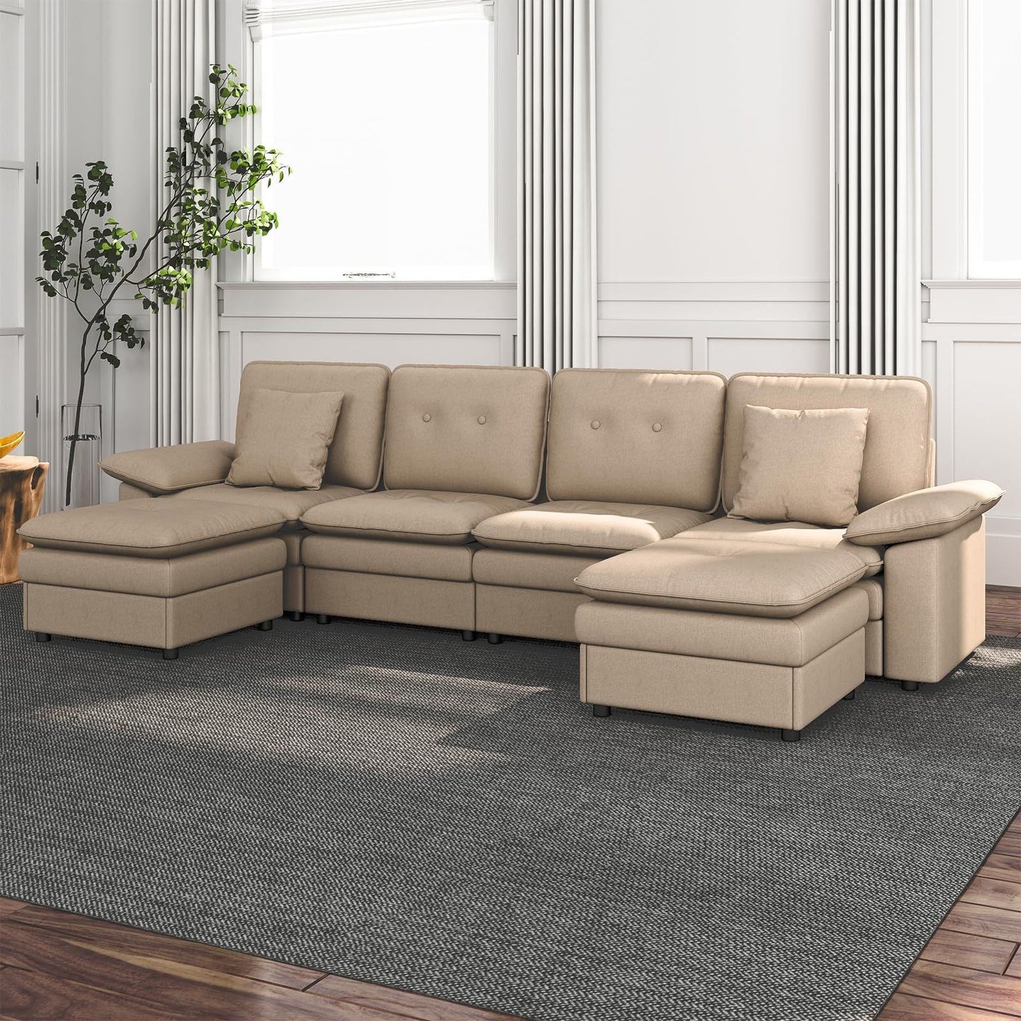 PPL 6 - Seater Modular Sectional Sofa with Movable Ottoman, Comfy Deep Seat Cloud Couch for Living Room, Apartment, Office - DelightsDownSouth