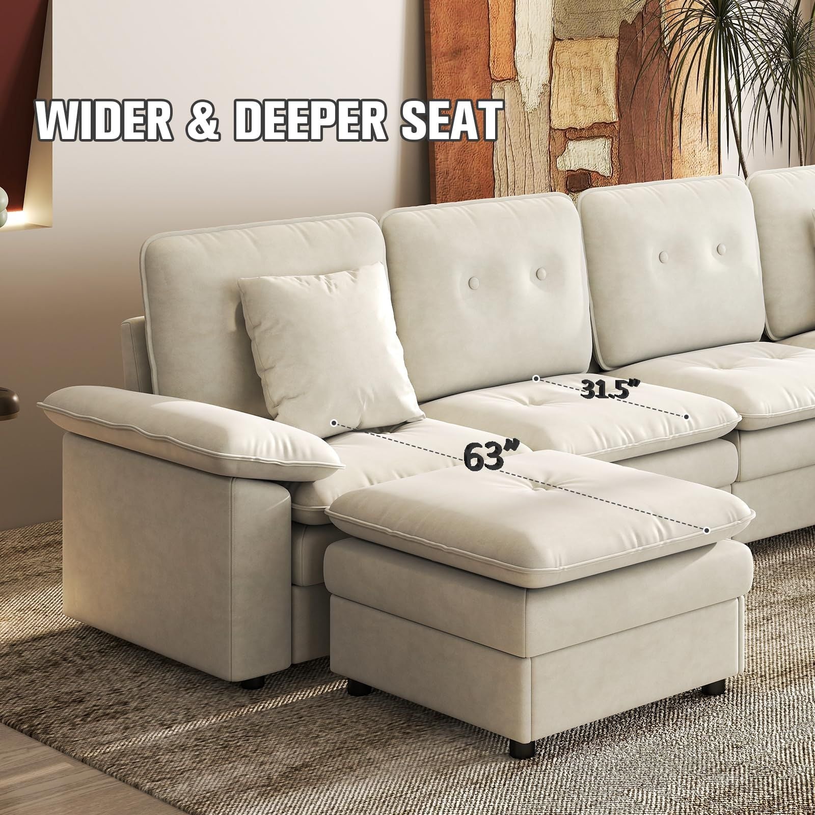 PPL 6 - Seater Modular Sectional Sofa with Movable Ottoman, Comfy Deep Seat Cloud Couch for Living Room, Apartment, Office - DelightsDownSouth