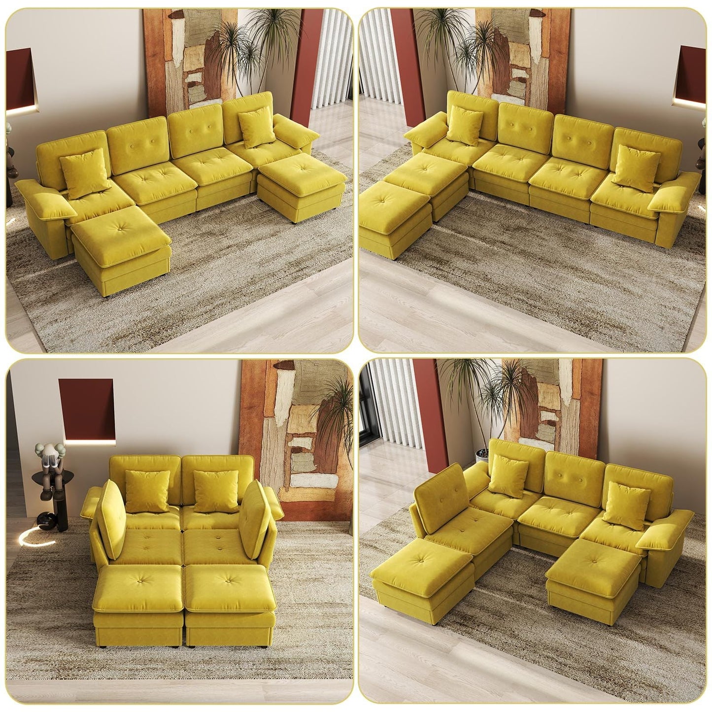 PPL 6 - Seater Modular Sectional Sofa with Movable Ottoman, Comfy Deep Seat Cloud Couch for Living Room, Apartment, Office - DelightsDownSouth