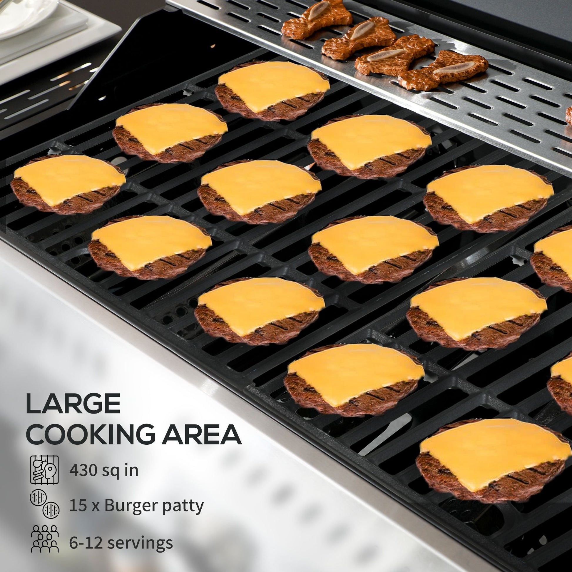 Propane Gas Grill 4+1 Burner 40000 BTU BBQ Trolley with Warming Rack Shelves Bottle Opener Thermometer - DelightsDownSouth