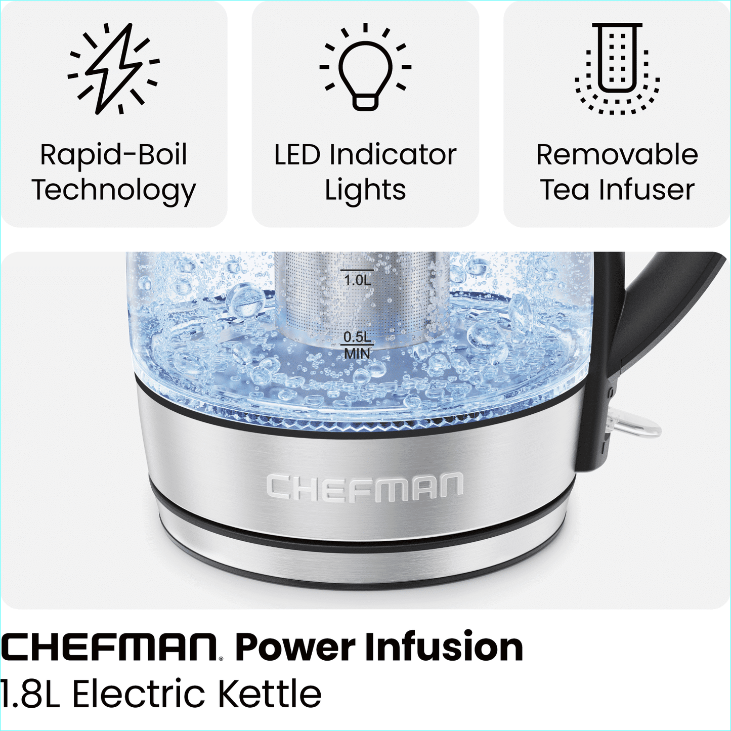 Rapid Boil 1.8L Electric Glass Kettle with Removable Tea Infuser and LED Illumination - DelightsDownSouth