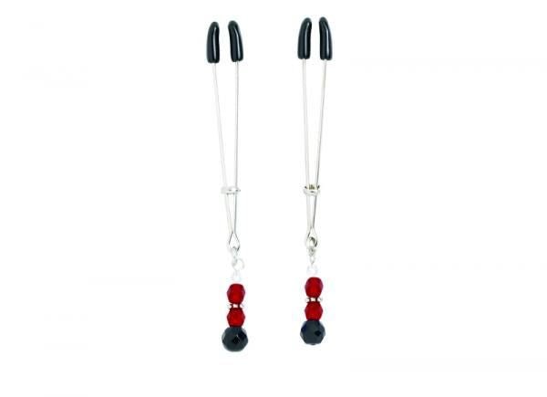 Red Beaded Nipple Clamps With Tweezer Tip - Red - DelightsDownSouth