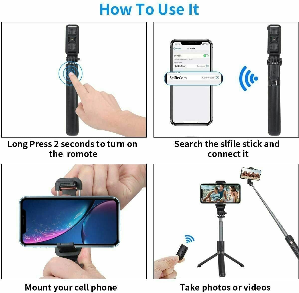 Selfie Stick Tripod Remote Desktop Stand Cell Phone Holder For iPhone Samsung US - DelightsDownSouth