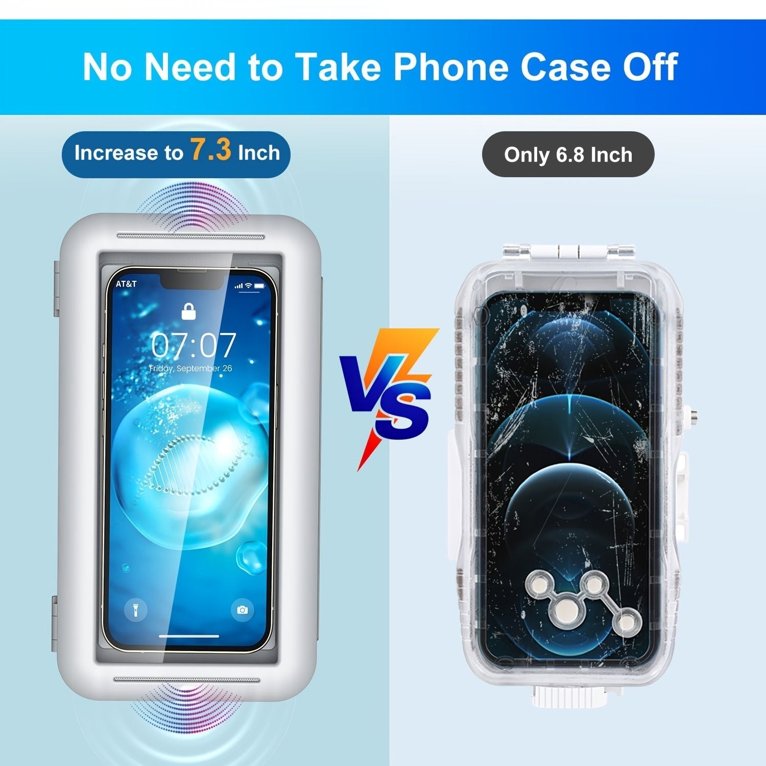 Shower Phone Holder Waterproof Case; Anti - Fog HD Touchscreen Wall Shower Phone Mount For Bathroom Mirror Bathtub Kitchen Fits Cell Phones Under 7.3 Inch - DelightsDownSouth