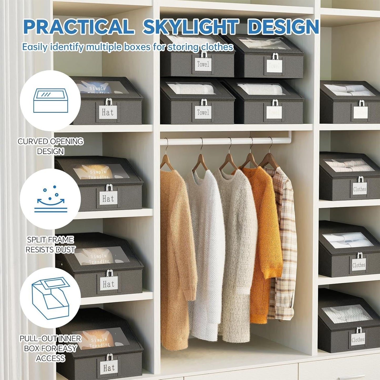 Simple Trending Hat Organizer for Baseball Caps, 2PCS Stackable Storage with Clear Window Lid,Hat Box for Closet, Holds up to 24 Caps Hat Organizer for Closet, Grey - DelightsDownSouth