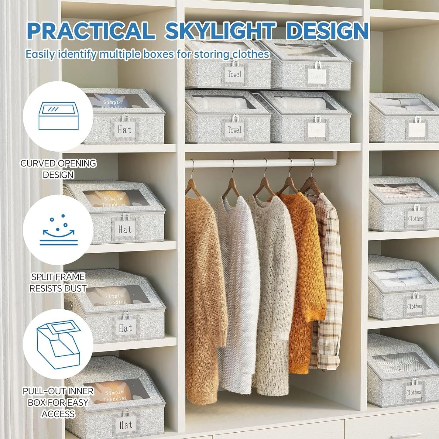 Simple Trending Hat Organizer for Baseball Caps, 2PCS Stackable Storage with Clear Window Lid,Hat Box for Closet, Holds up to 24 Caps Hat Organizer for Closet, Grey - DelightsDownSouth