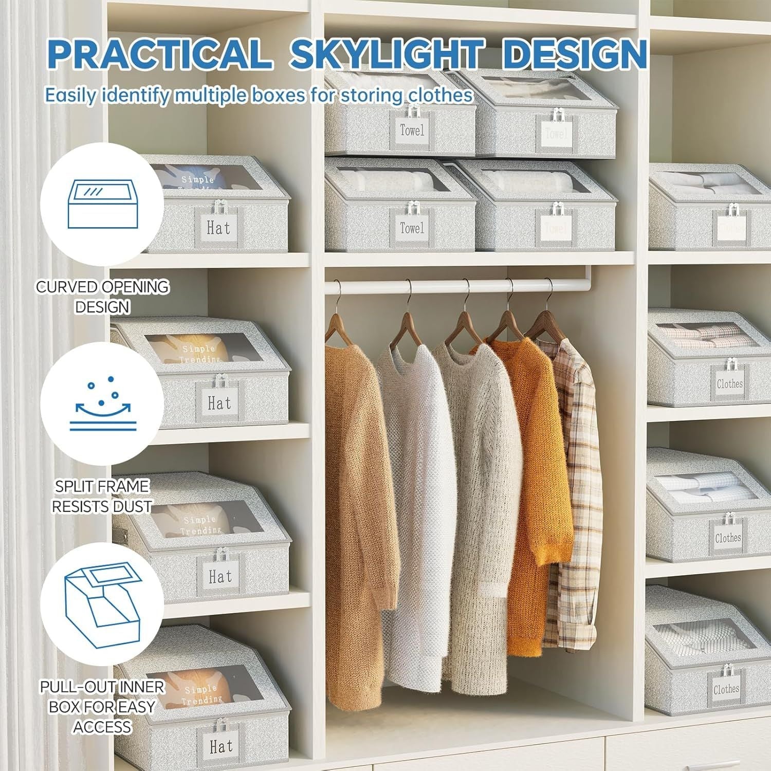 Simple Trending Hat Organizer for Baseball Caps, 2PCS Stackable Storage with Clear Window Lid,Hat Box for Closet, Holds up to 24 Caps Hat Organizer for Closet, Grey - DelightsDownSouth