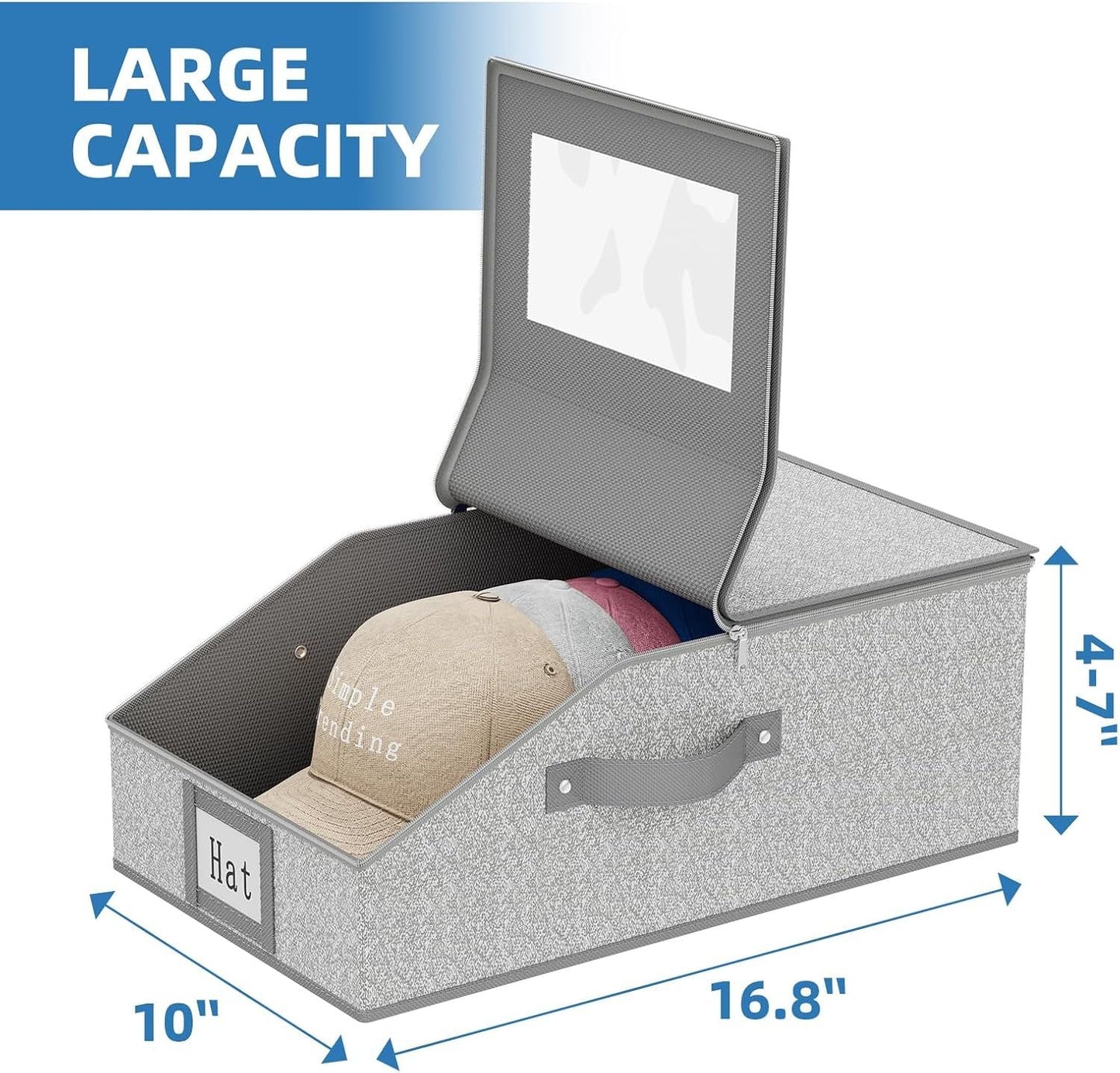Simple Trending Hat Organizer for Baseball Caps, 2PCS Stackable Storage with Clear Window Lid,Hat Box for Closet, Holds up to 24 Caps Hat Organizer for Closet, Grey - DelightsDownSouth