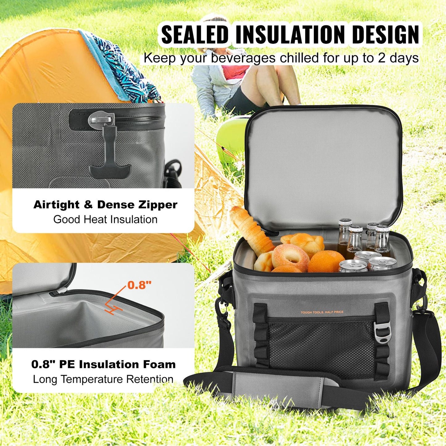 Soft Cooler Bag, 24 Cans Soft Sided Cooler Bag Leakproof with Zipper, Waterproof Soft Cooler Insulated Bag, Lightweight & Portable Collapsible Cooler for Beach, Hiking, Picnic, Camping, Travel - DelightsDownSouth