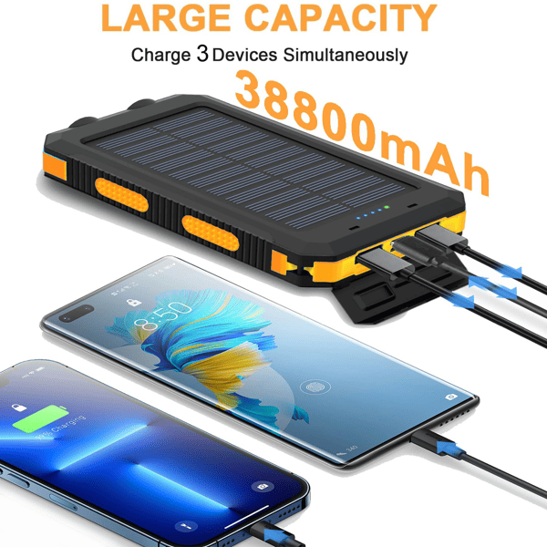 Solar Charger Power Bank 10000mAh Portable solar panels Wireless Fast Charging for Cell Phones, USB C Waterproof Battery Pack for Camping, LED Flashlight - DelightsDownSouth