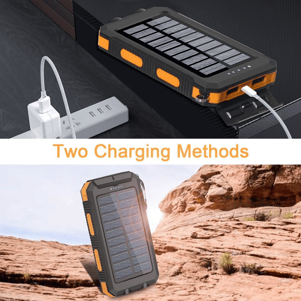 Solar Charger Power Bank 10000mAh Portable solar panels Wireless Fast Charging for Cell Phones, USB C Waterproof Battery Pack for Camping, LED Flashlight - DelightsDownSouth