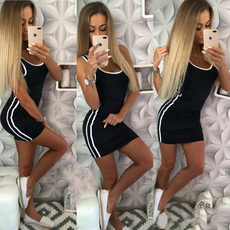Spring Summer Dress Sexy Round Neck Sleeveless Slim Fit Dress - DelightsDownSouth