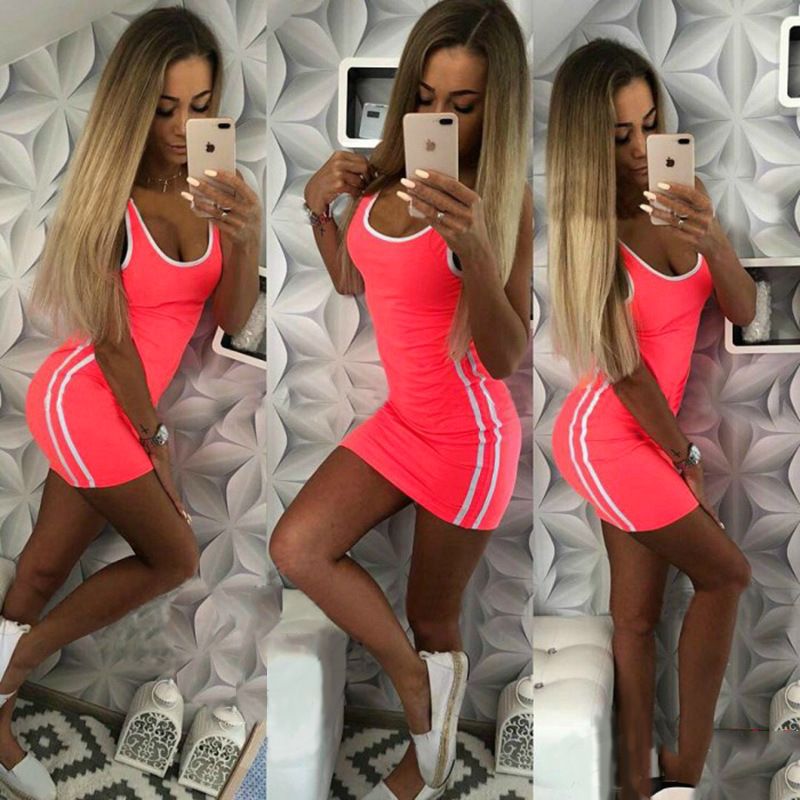 Spring Summer Dress Sexy Round Neck Sleeveless Slim Fit Dress - DelightsDownSouth