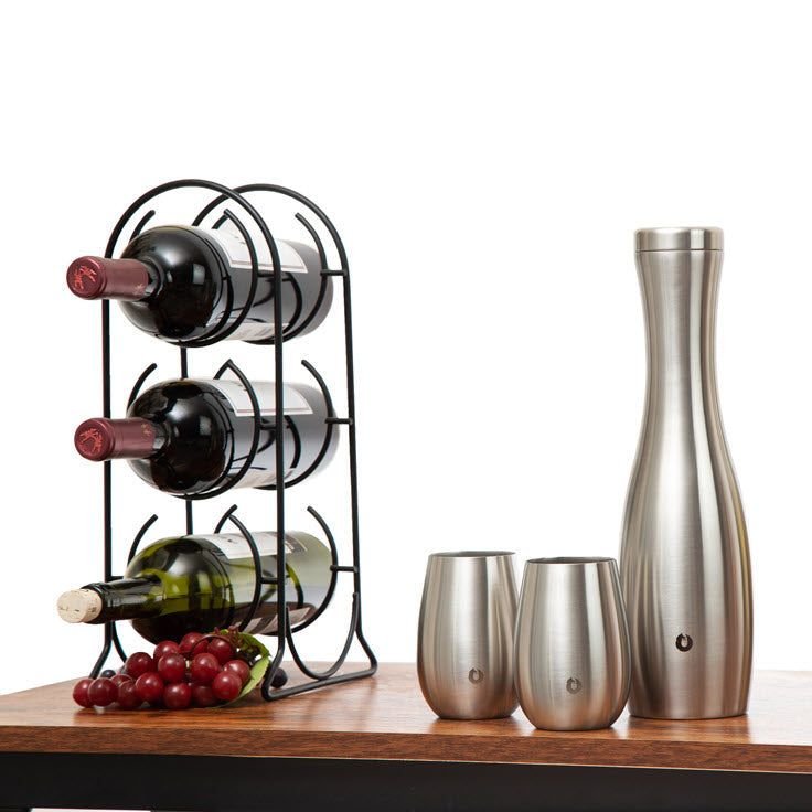 Stainless Steel Carafe and Wine Glass Set, Steel - DelightsDownSouth