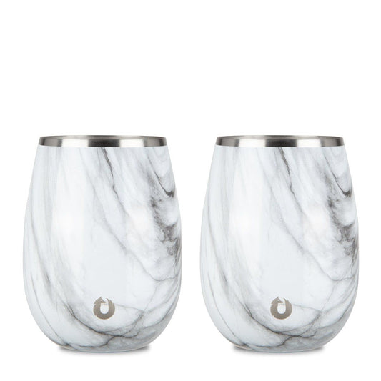 Stainless Steel Grand Pinot Wine Glass, Set of 2 - Marble - DelightsDownSouth
