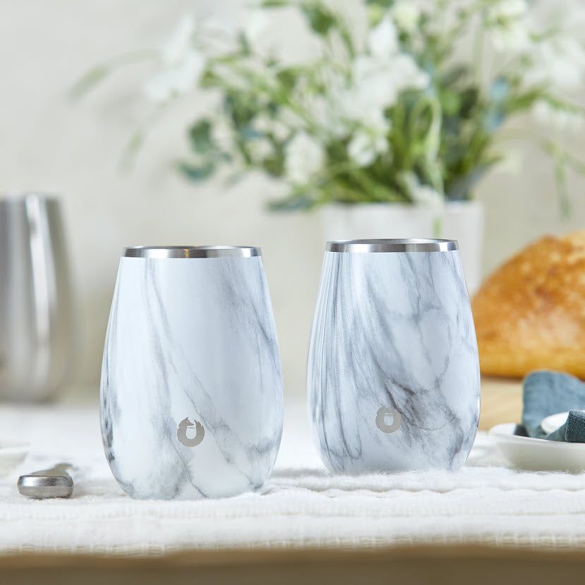 Stainless Steel Grand Pinot Wine Glass, Set of 2 - Marble - DelightsDownSouth