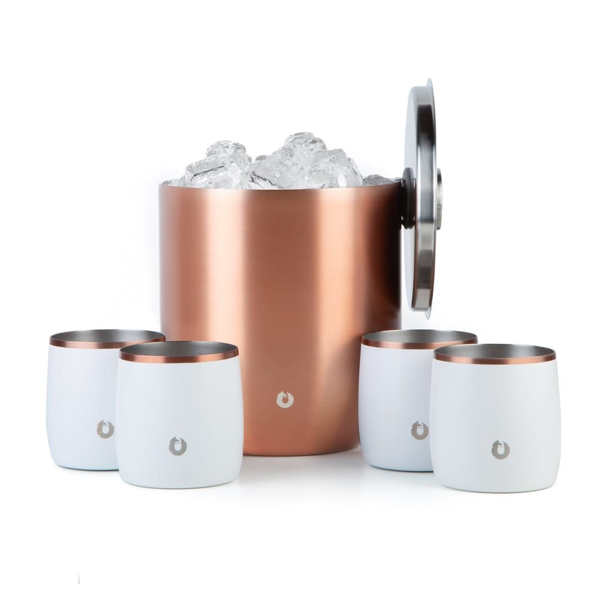 Stainless Steel Ice Bucket with Rocks Glass Set, Gold and White - DelightsDownSouth