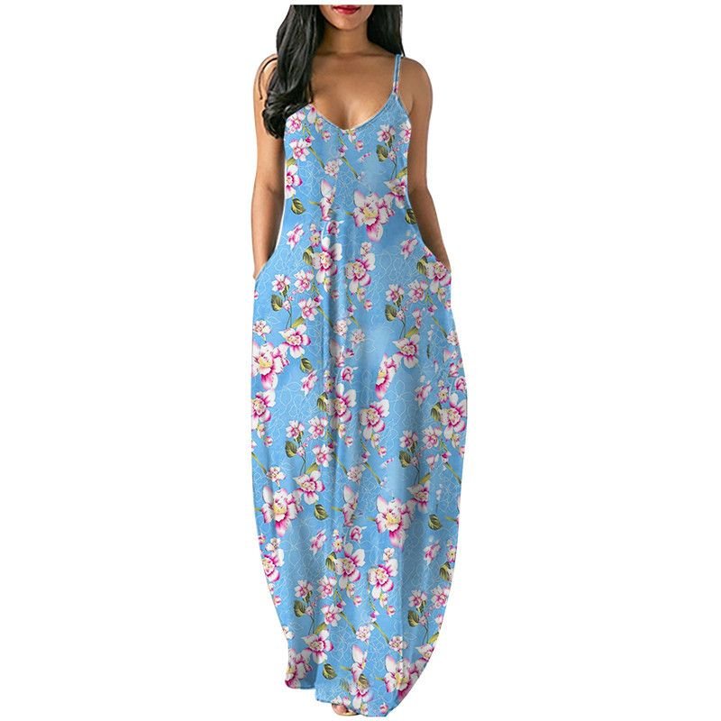 Summer New Plus Size Women's Fancy Print Sexy Deep V Sling Dress - DelightsDownSouth