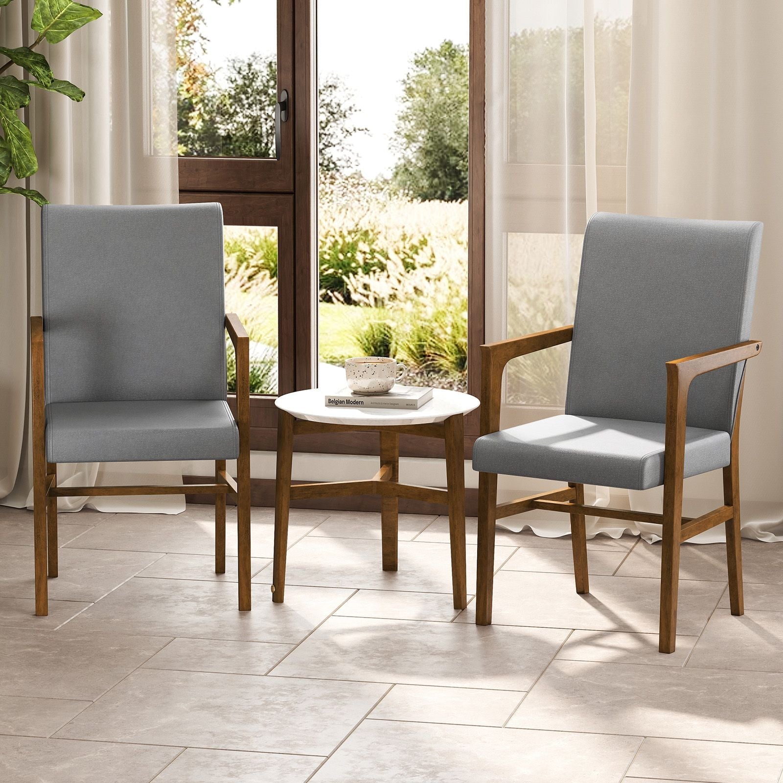 Upholstered Accent Chairs Set of 2 with High Back and Solid Wooden Frame - DelightsDownSouth