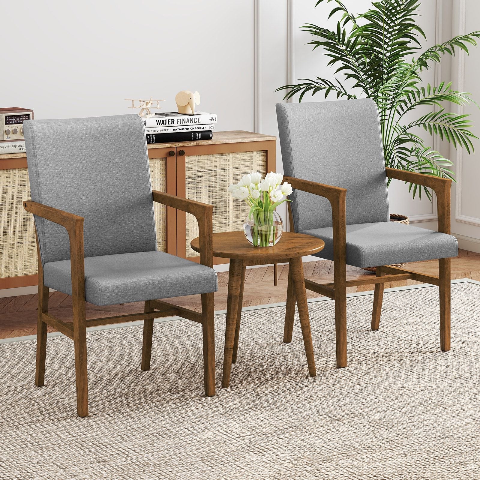 Upholstered Accent Chairs Set of 2 with High Back and Solid Wooden Frame - DelightsDownSouth