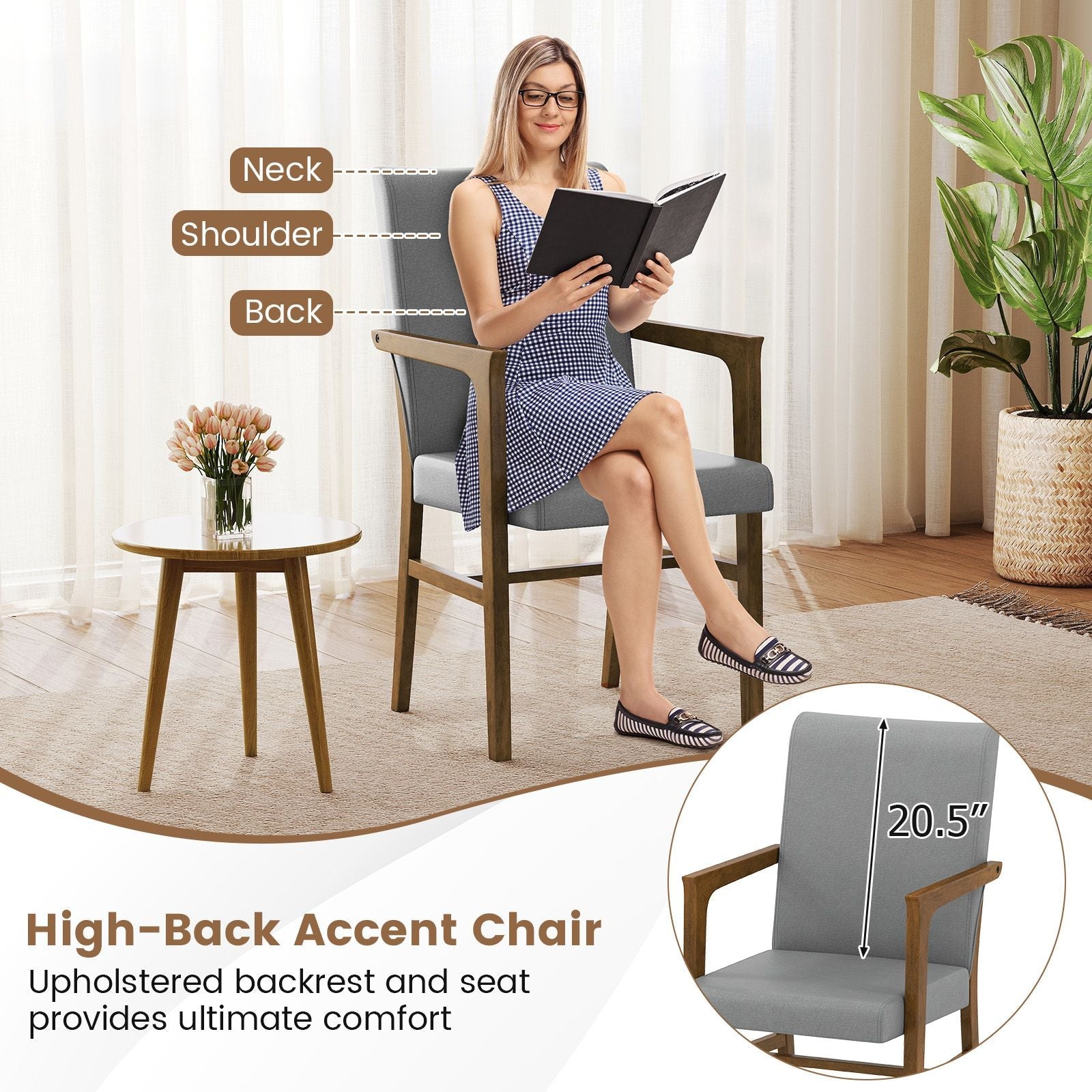 Upholstered Accent Chairs Set of 2 with High Back and Solid Wooden Frame - DelightsDownSouth