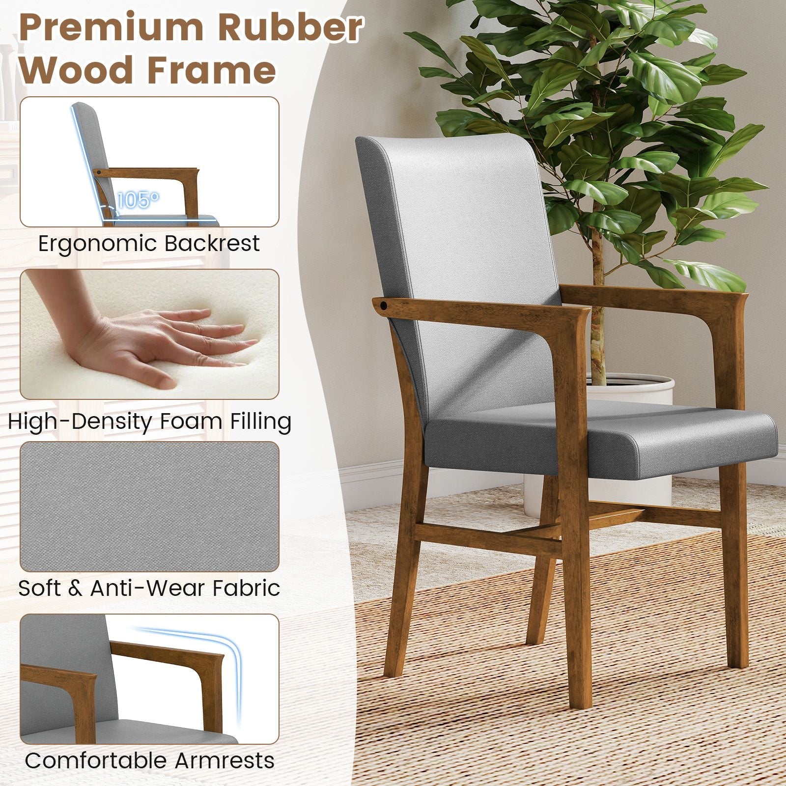Upholstered Accent Chairs Set of 2 with High Back and Solid Wooden Frame - DelightsDownSouth