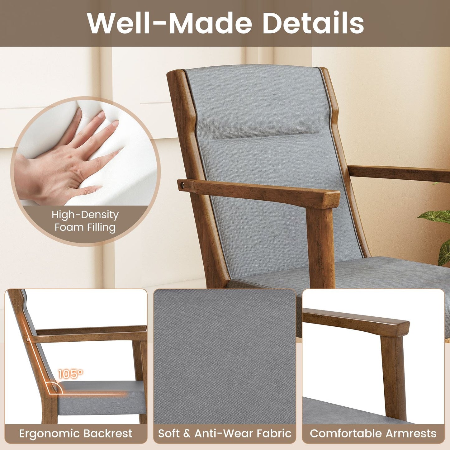 Upholstered Wooden Accent Chairs Set of 2 with High Back and Soft Cushion - DelightsDownSouth